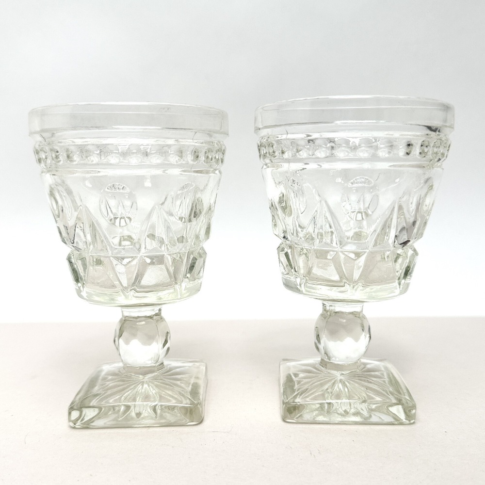 Indiana Glass Colony Park Lane Crystal‎ Footed 4 Oz. Wine Glasses pair Vintage